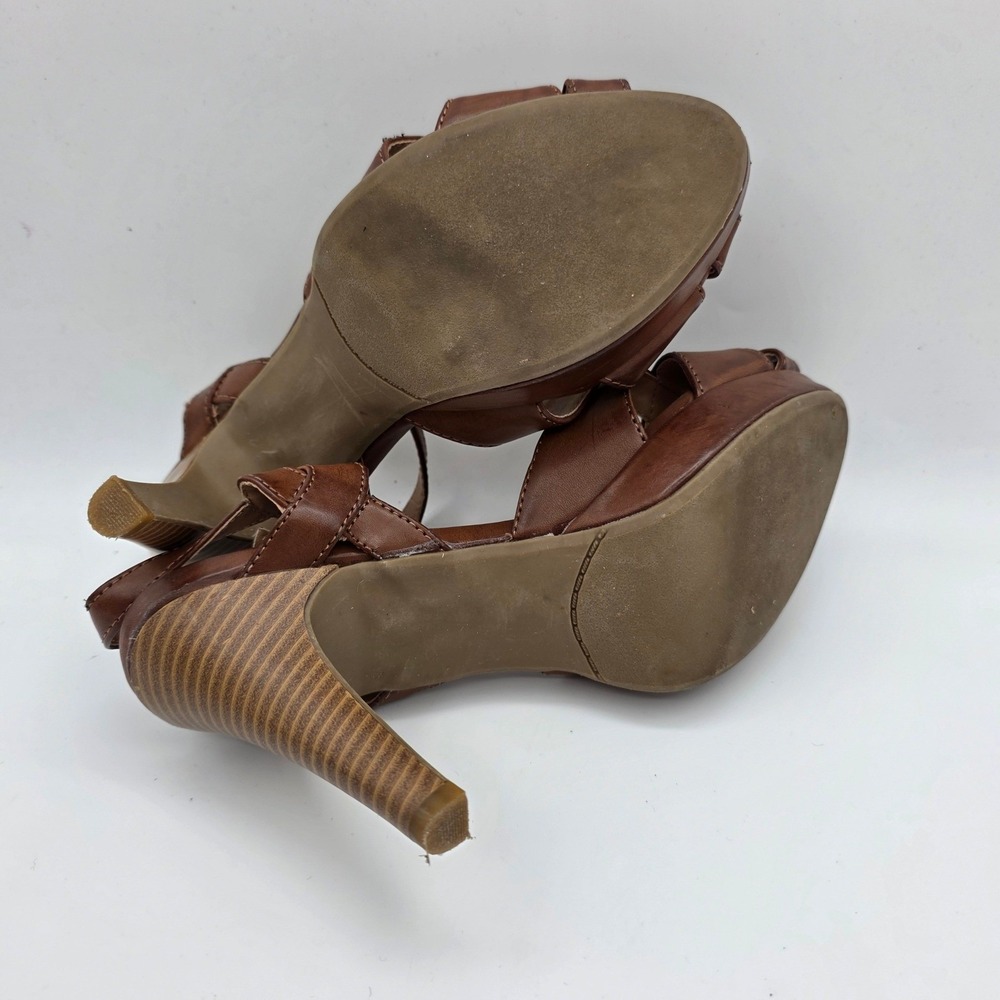 Crown Vintage Brown T-Strap Platform Peep Toe Heels Sandals Mens 7M 3919917 - Picture 6 of 7